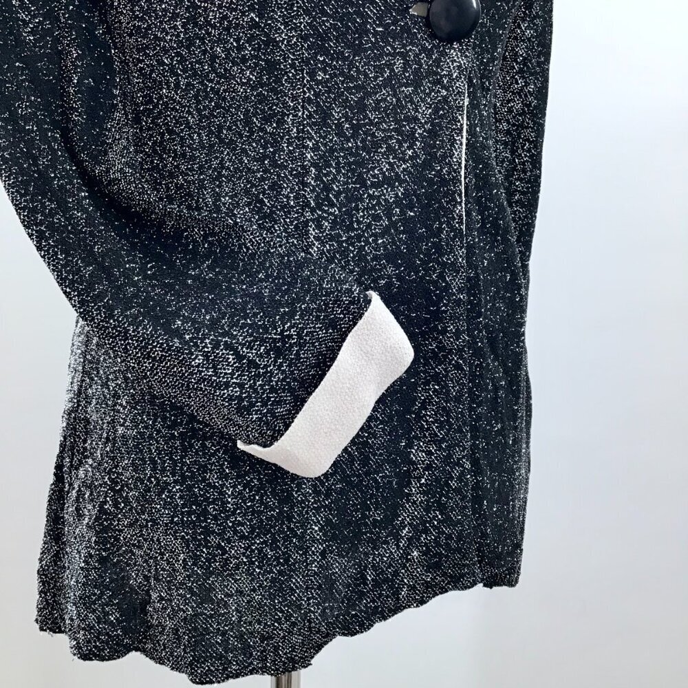 Vintage 1970s Disco Top Women's 10 Black White Metallic Butterfly Collar Retro - Picture 7 of 12